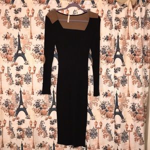 Black & Caramel long sleeve Midi Dress